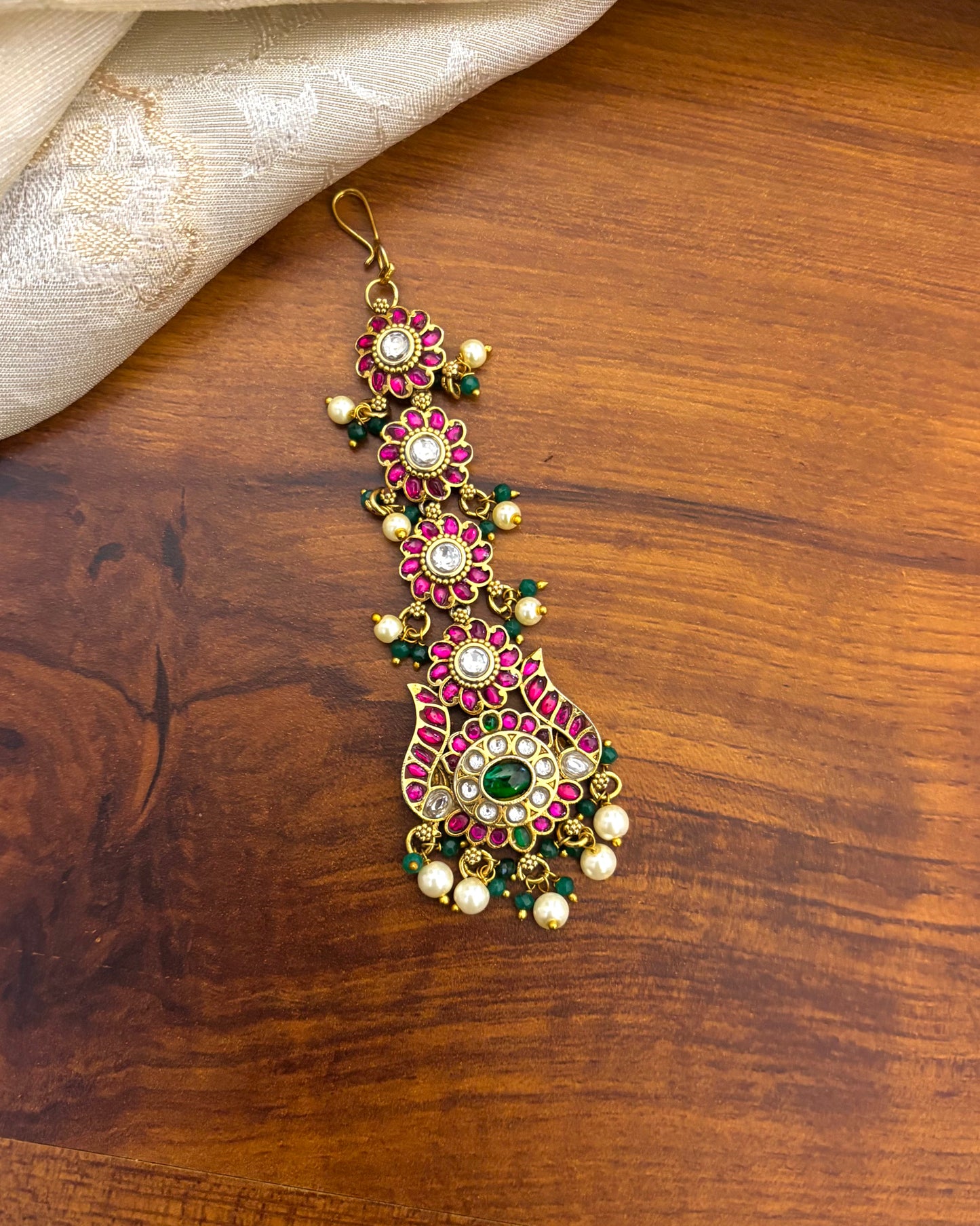 Floral Design Jadau Kundan Maangtika with Pearl Beads | MT113
