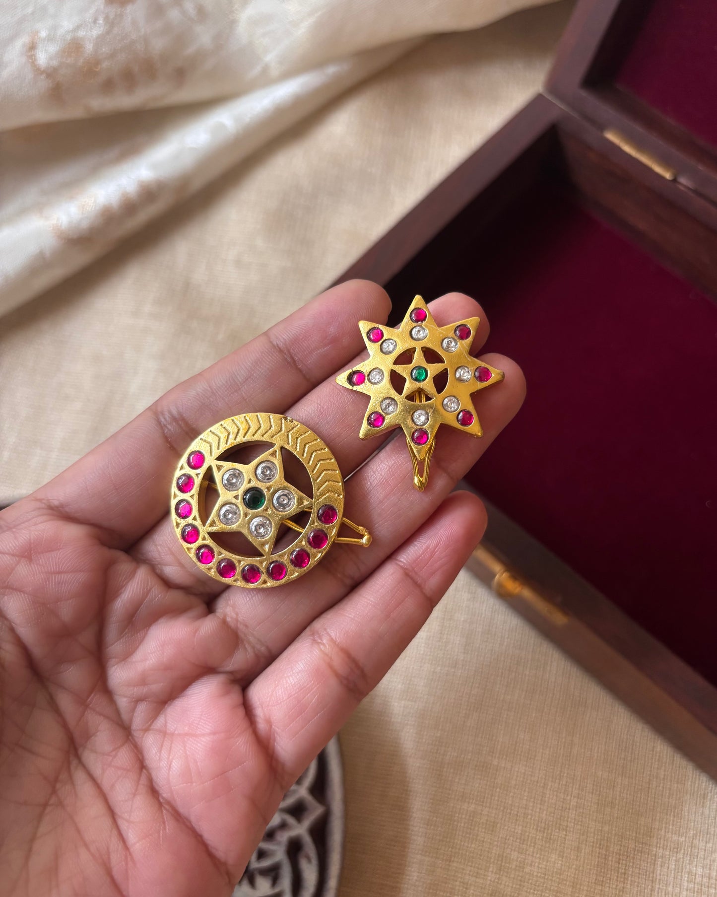 Jadau Kundan Sun & Moon Hair Accessory – Gold Plated Traditional Set | HA072