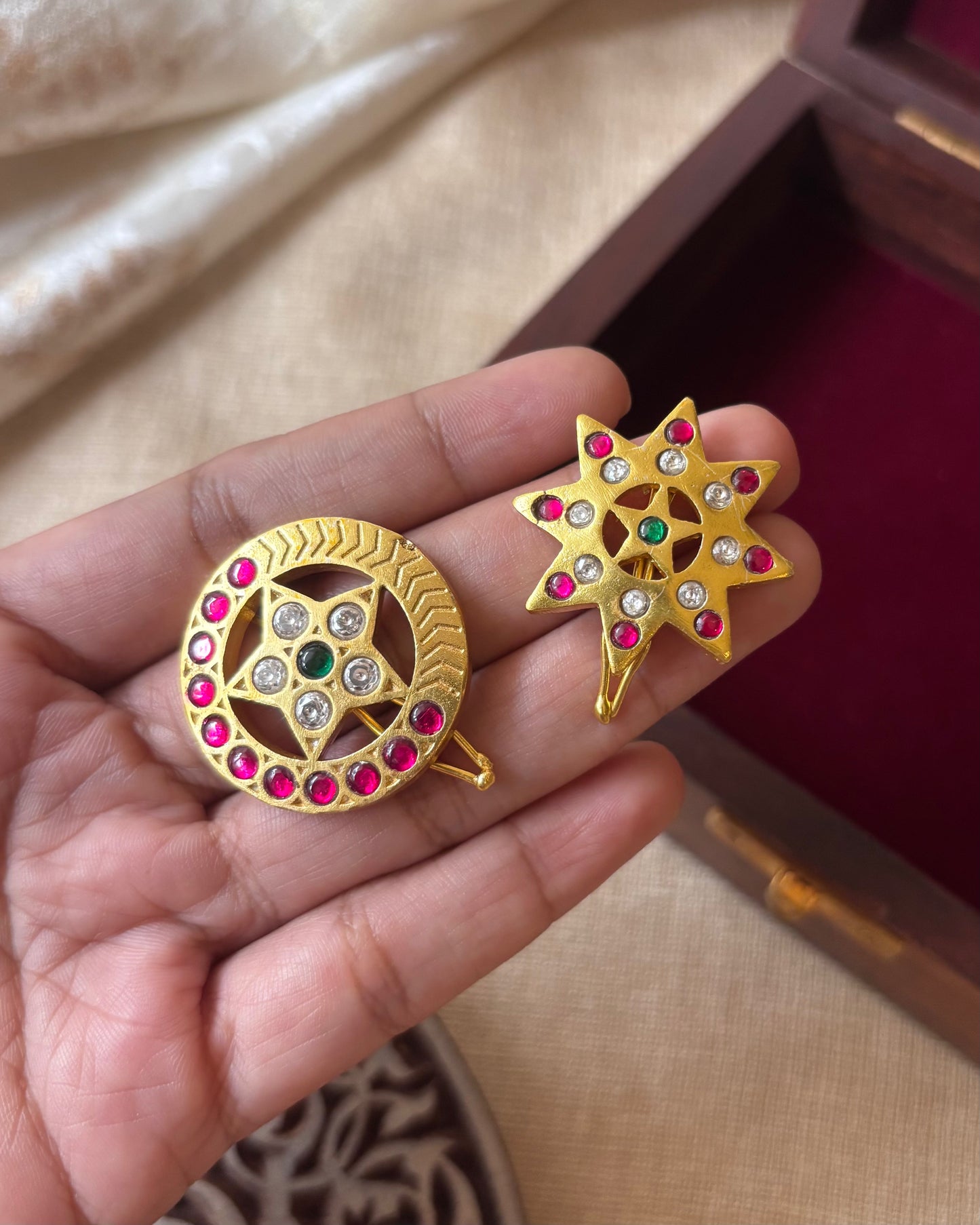 Jadau Kundan Sun & Moon Hair Accessory – Gold Plated Traditional Set | HA072