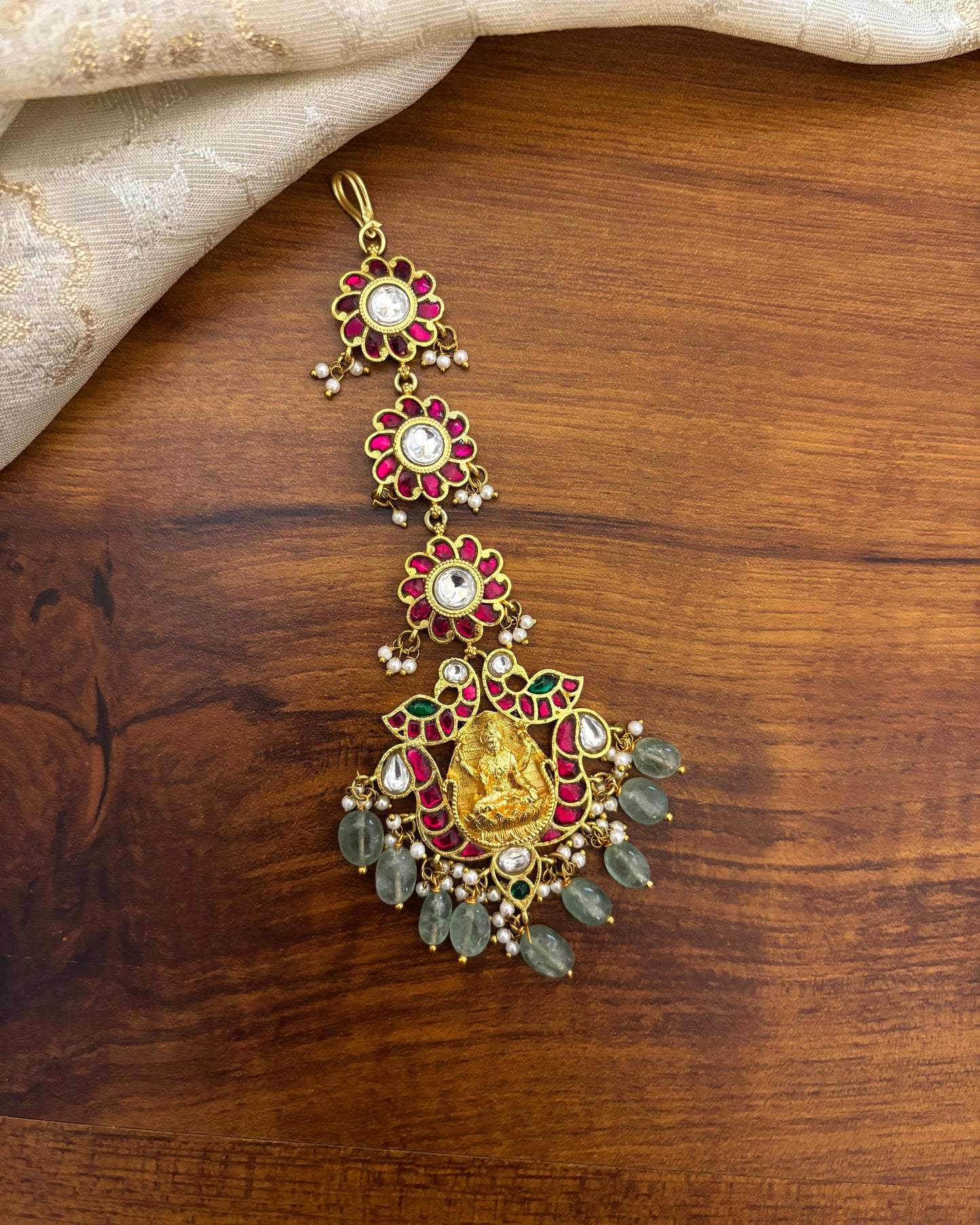 Lakshmi Jadau Kundan Maang Tikka with Floral Chain | MT116