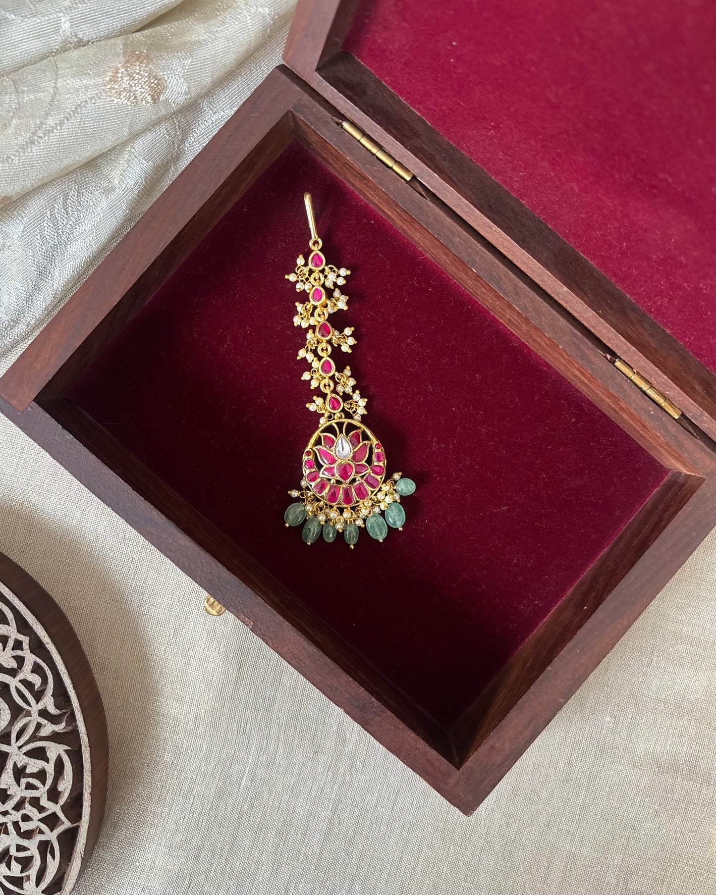 Lotus Jadau Kundan Floral Maang Tikka  – Gold-Plated Bridal Hair Jewellery | MT264