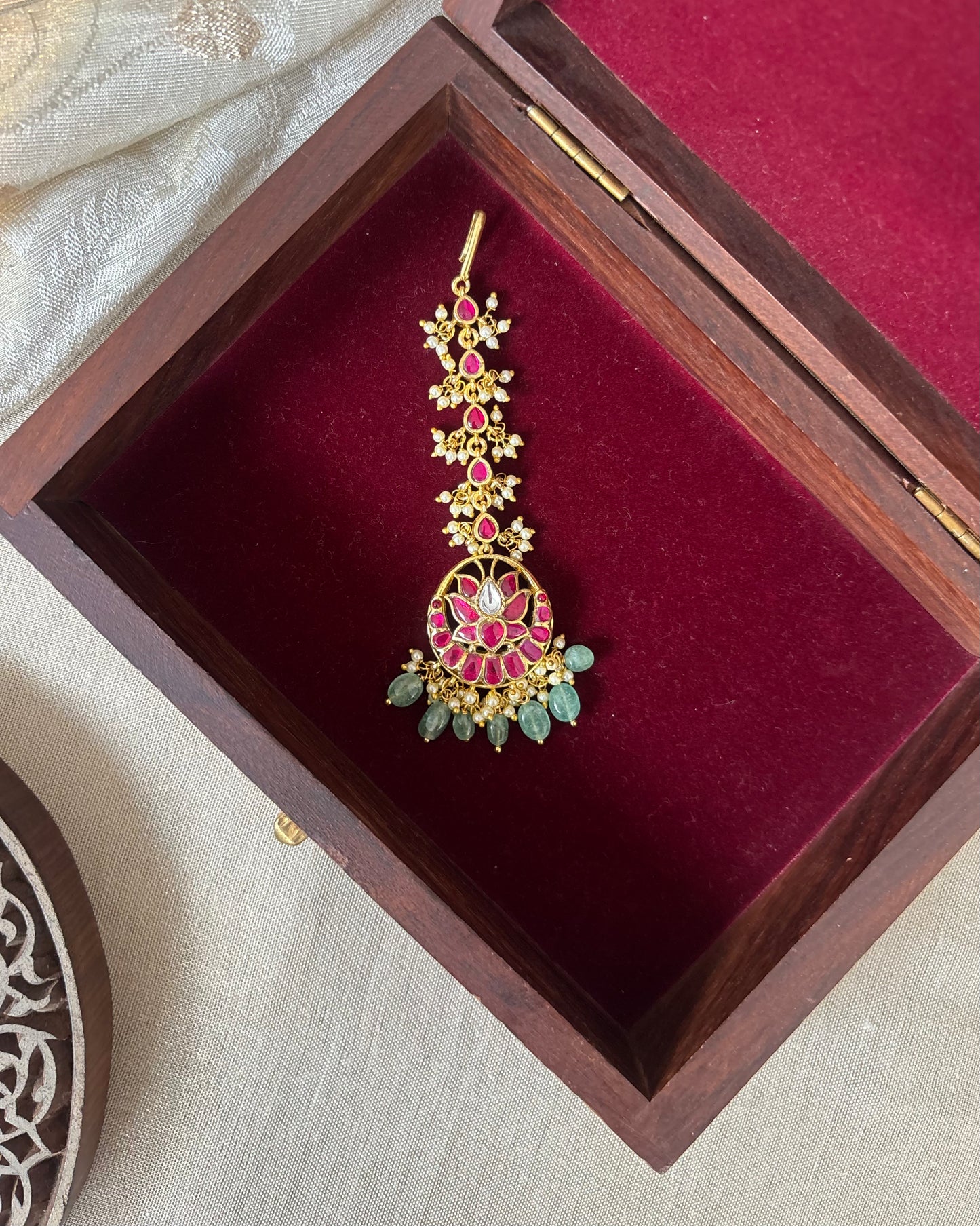 Lotus Jadau Kundan Floral Maang Tikka  – Gold-Plated Bridal Hair Jewellery | MT264