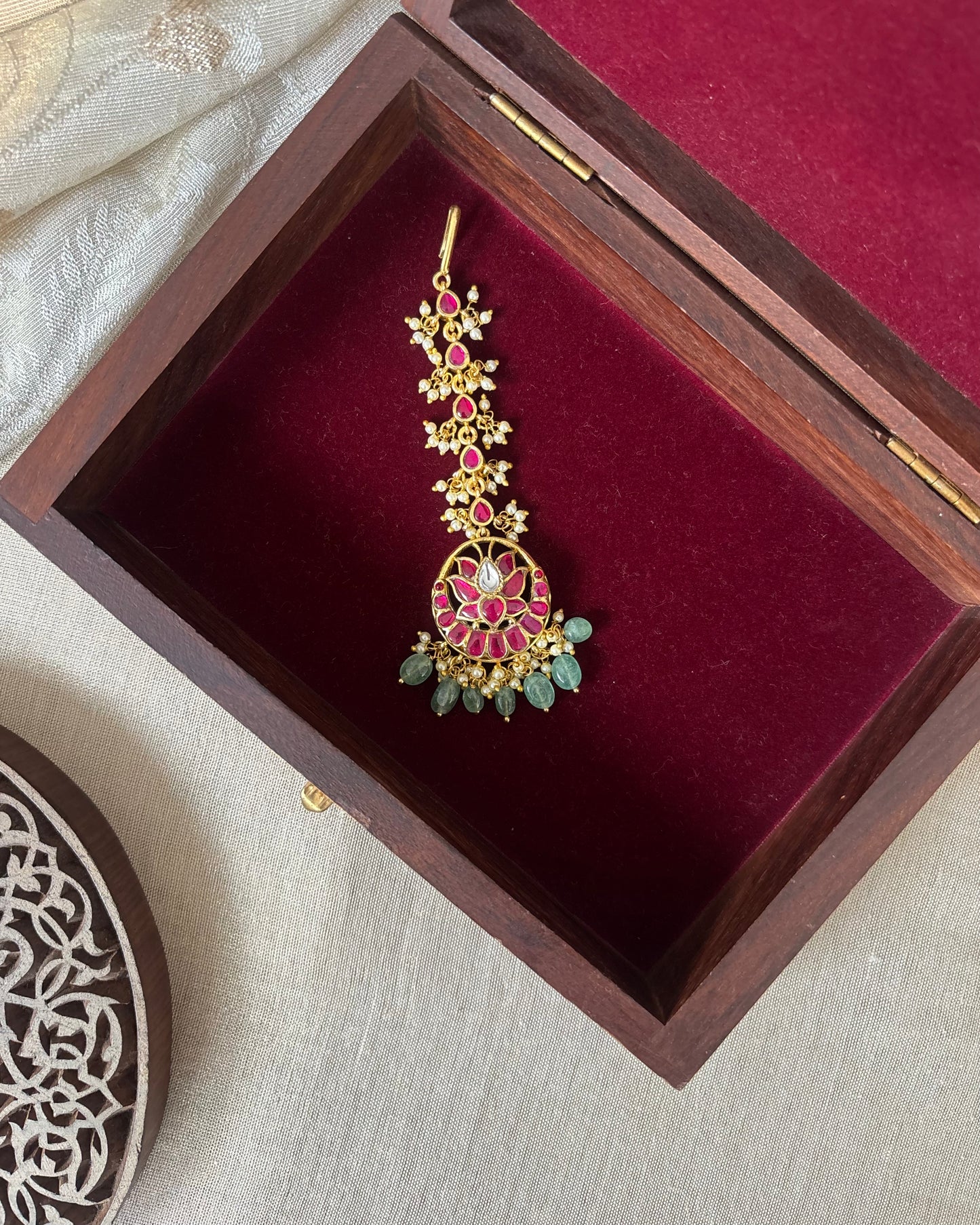 Lotus Jadau Kundan Floral Maang Tikka  – Gold-Plated Bridal Hair Jewellery | MT264
