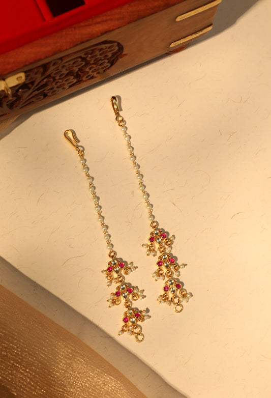 White and Pink Jadau Kundan Straight Maattal | Gold Plated Finish | EC024