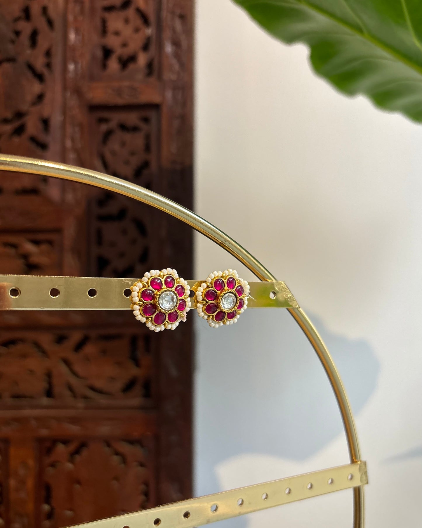 Ruby and White Floral Stud Earrings | ER178