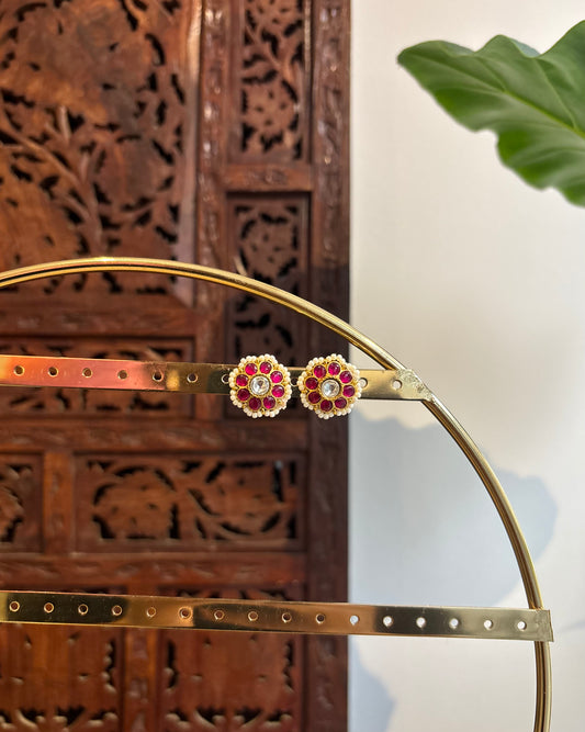 Ruby and White Floral Stud Earrings | ER178