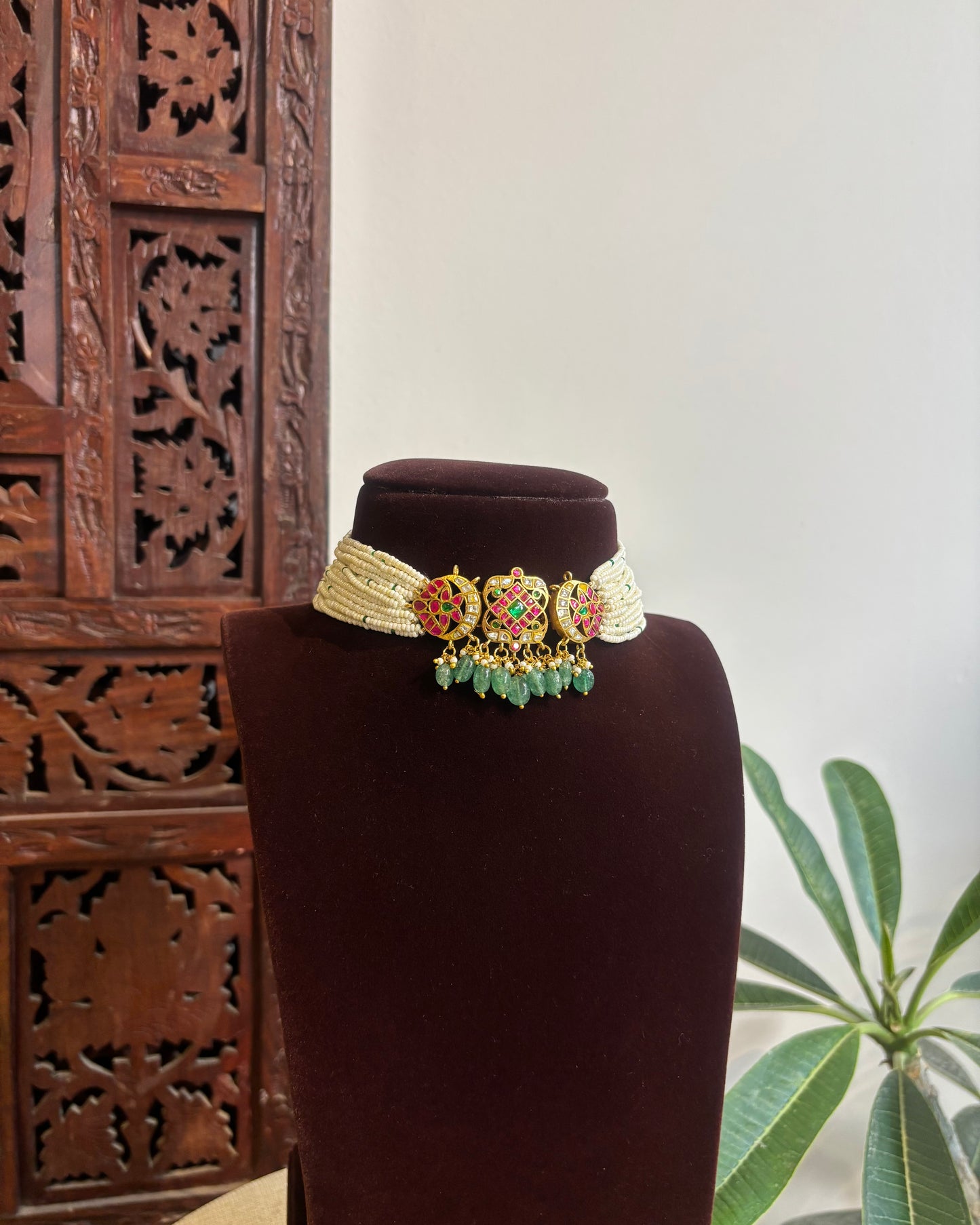 Multi-Color Floral Pearl Kundan Choker | Handmade Gold Plated | NC483