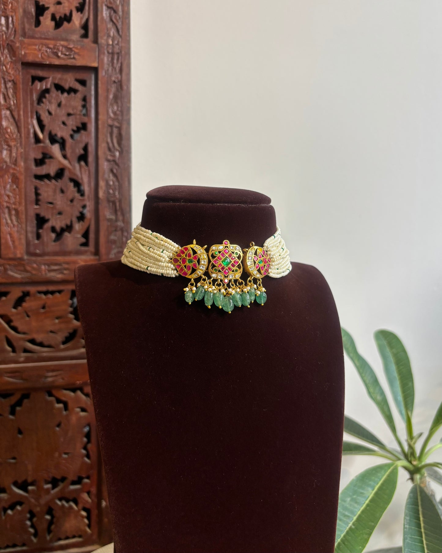 Multi-Color Floral Pearl Kundan Choker | Handmade Gold Plated | NC483