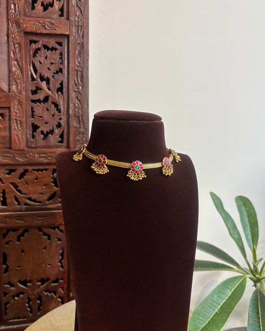 Antique Finish Jadau Floral Necklace Set with Matching Earrings | NC488