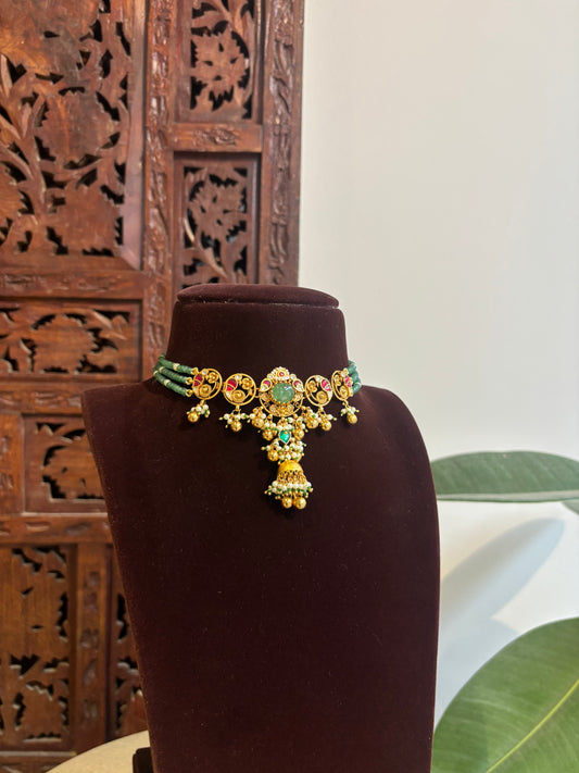 Green Kundan Parrot Motif Statement Choker Set | Varna Edit | NC351