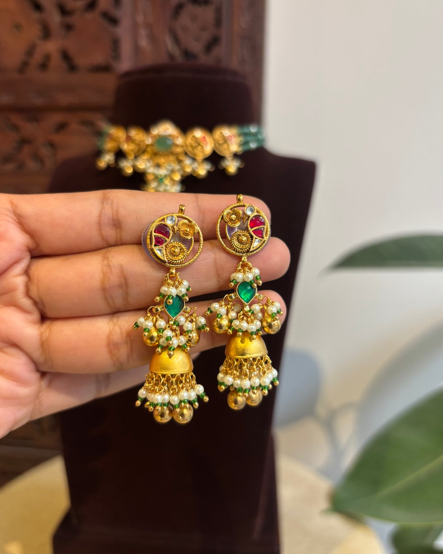 Green Kundan Parrot Motif Statement Choker Set | Varna Edit | NC351