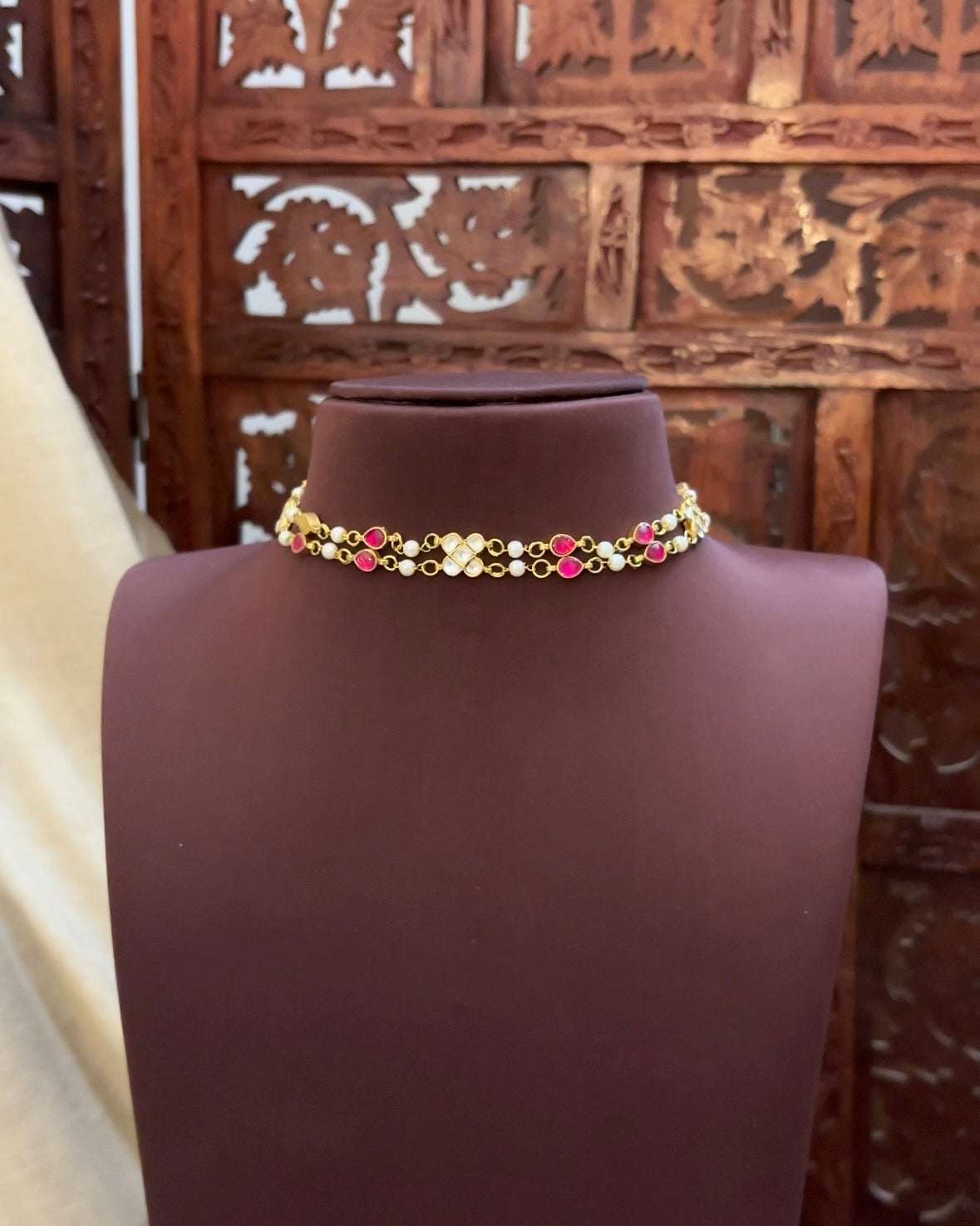 Pink & White Kundan Floral Choker | NC081