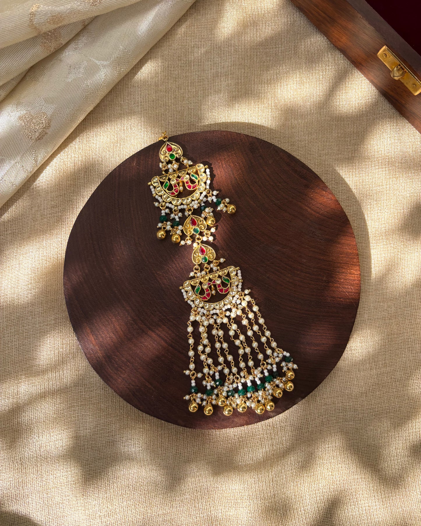 Gold Plated Multicolor Pachi Kundan Hair Accessory | HA164