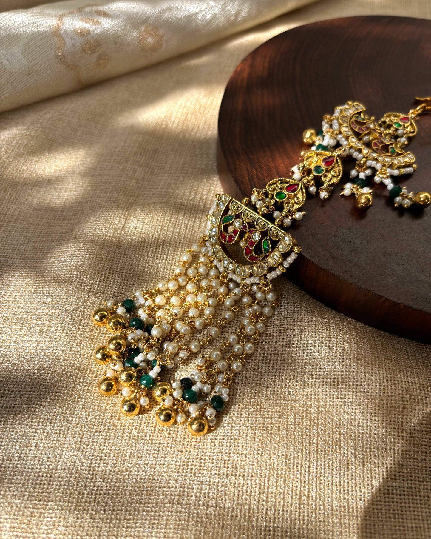 Gold Plated Multicolor Pachi Kundan Hair Accessory | HA164