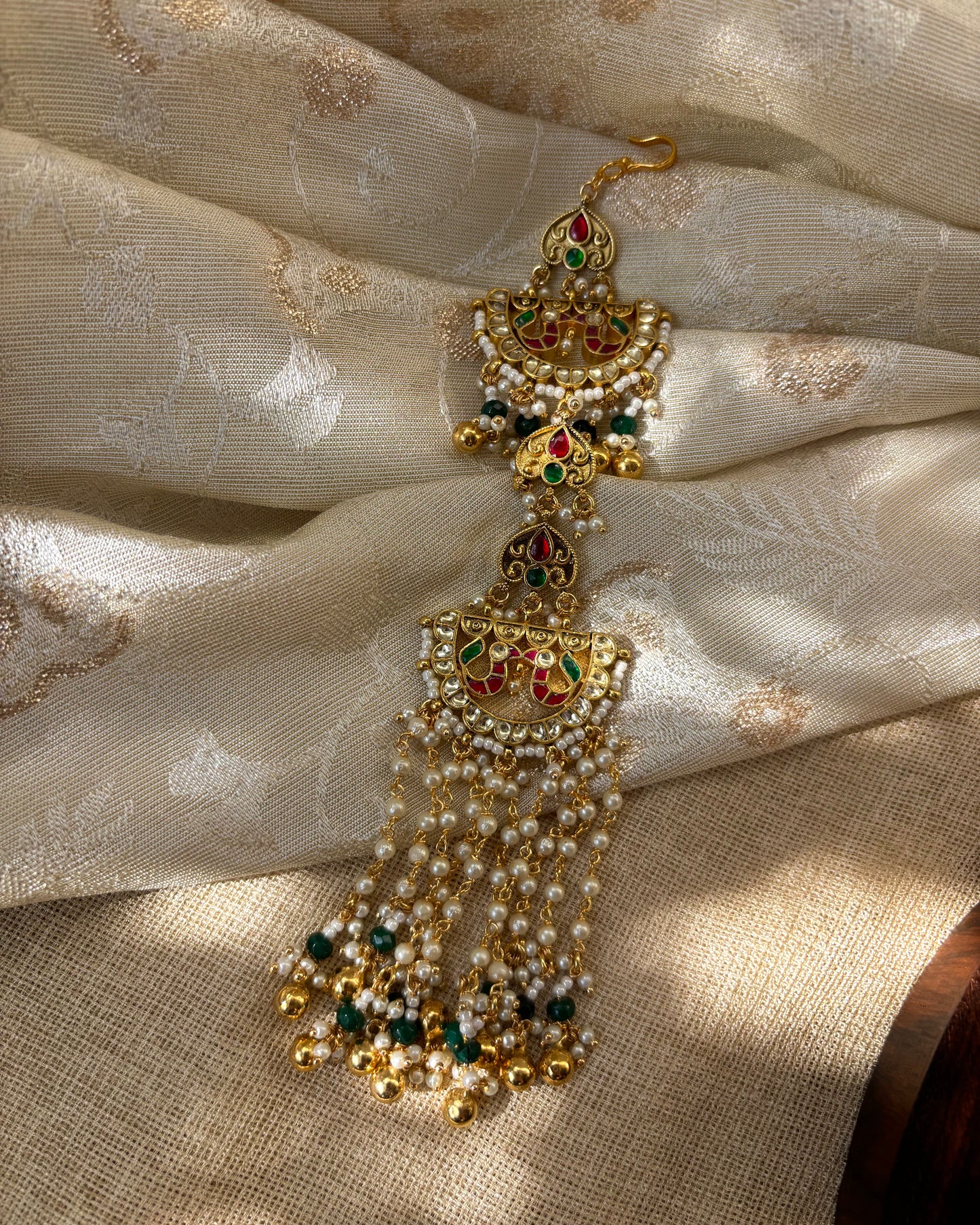 Gold Plated Multicolor Pachi Kundan Hair Accessory | HA164