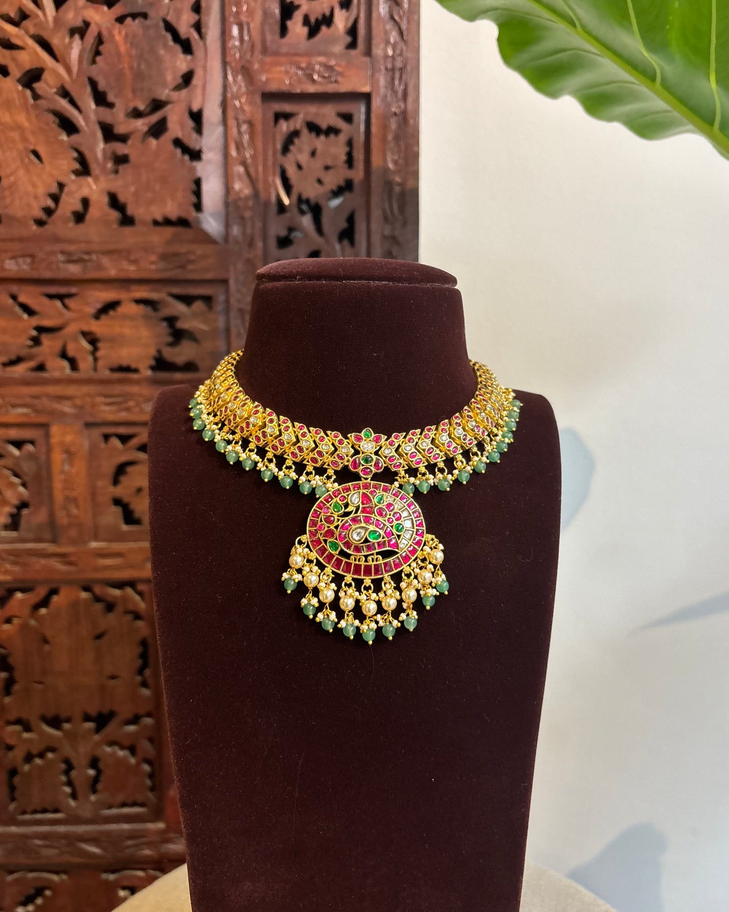 Jadau Kundan Peacock Attigai Necklace | NC265
