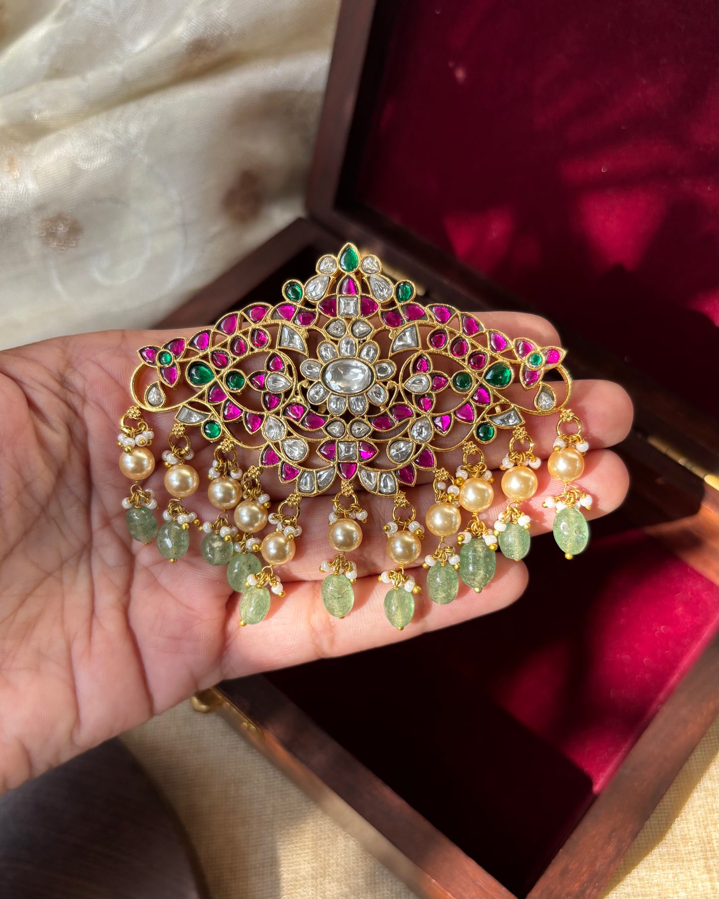 Gold-Plated Grand Floral Jadau Kundan Pendant | HA160