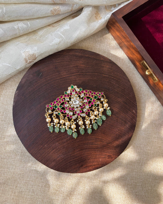 Gold-Plated Grand Floral Jadau Kundan Pendant | HA160