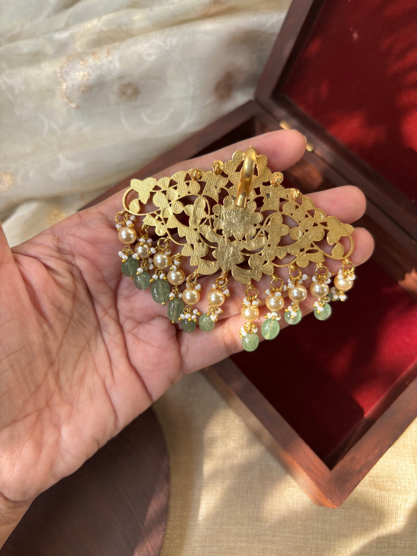 Gold-Plated Grand Floral Jadau Kundan Pendant | HA160