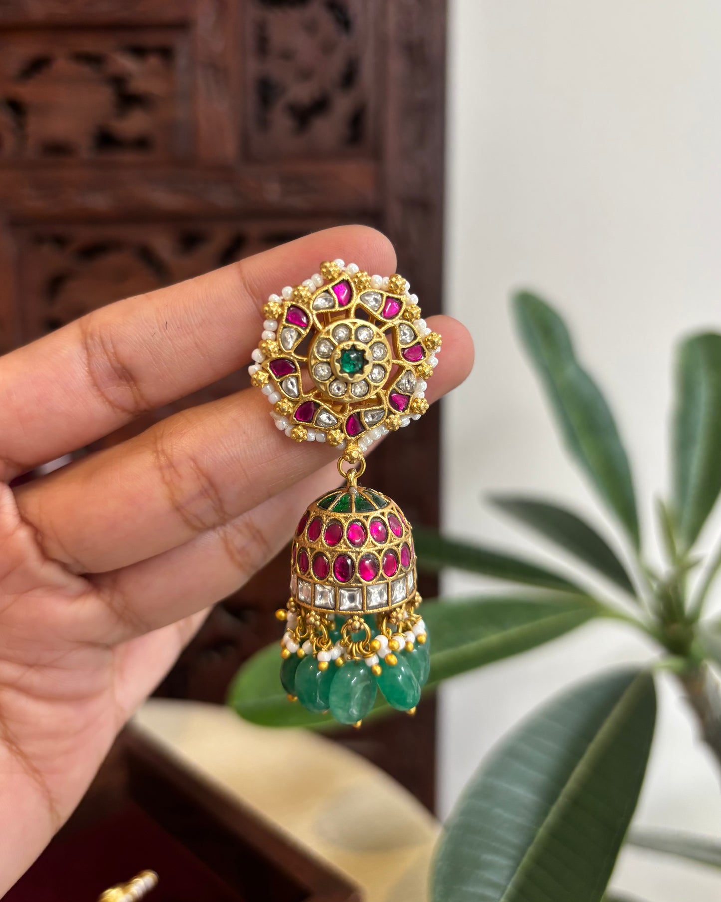 Multicolor Floral Jadau Kundan Jhumkas | ER306