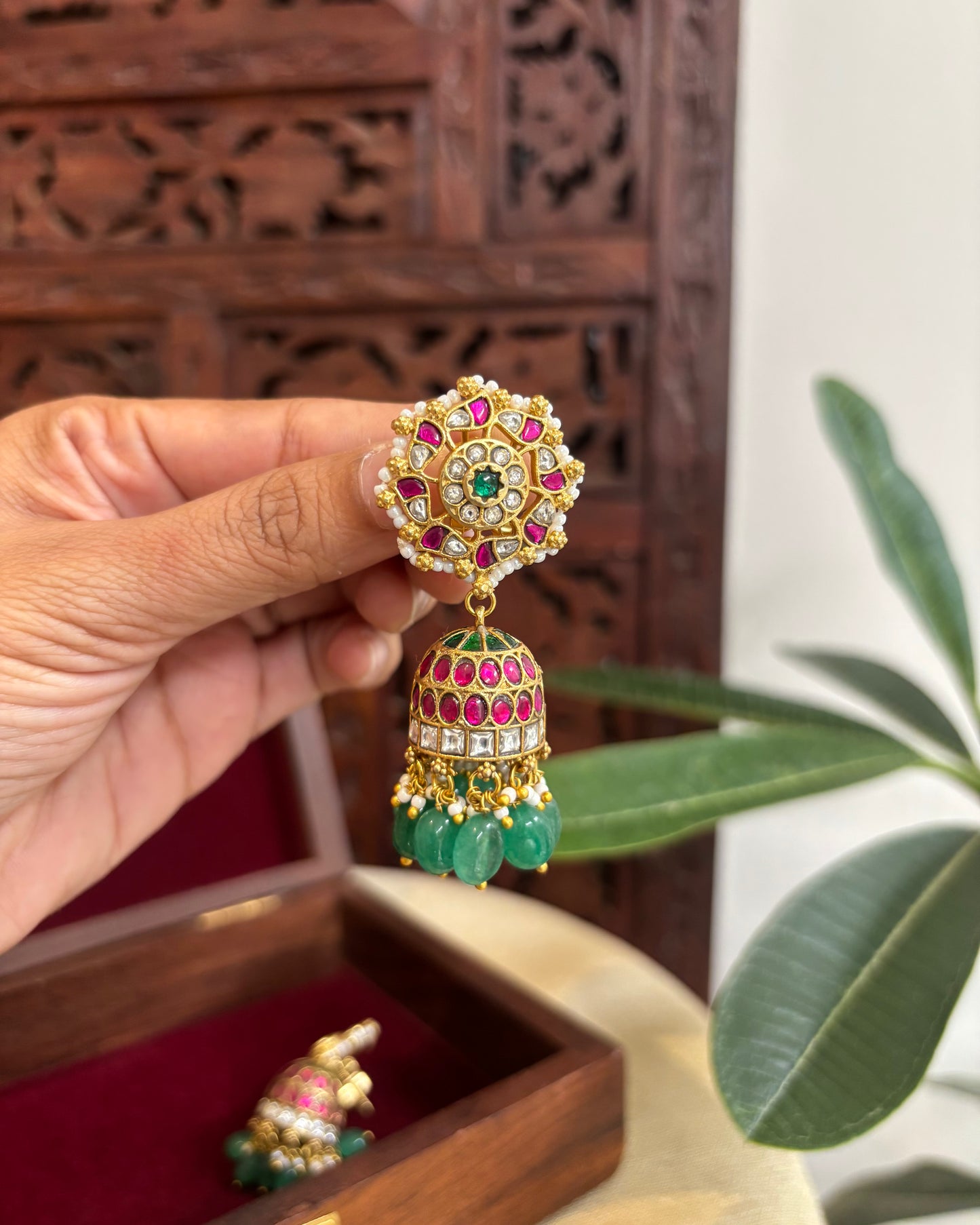 Multicolor Floral Jadau Kundan Jhumkas | ER306