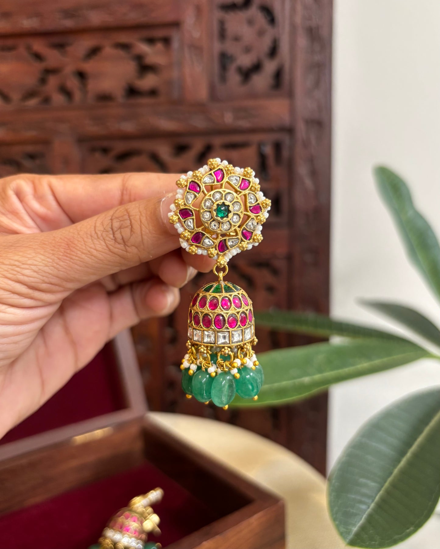 Multicolor Floral Jadau Kundan Jhumkas | ER306