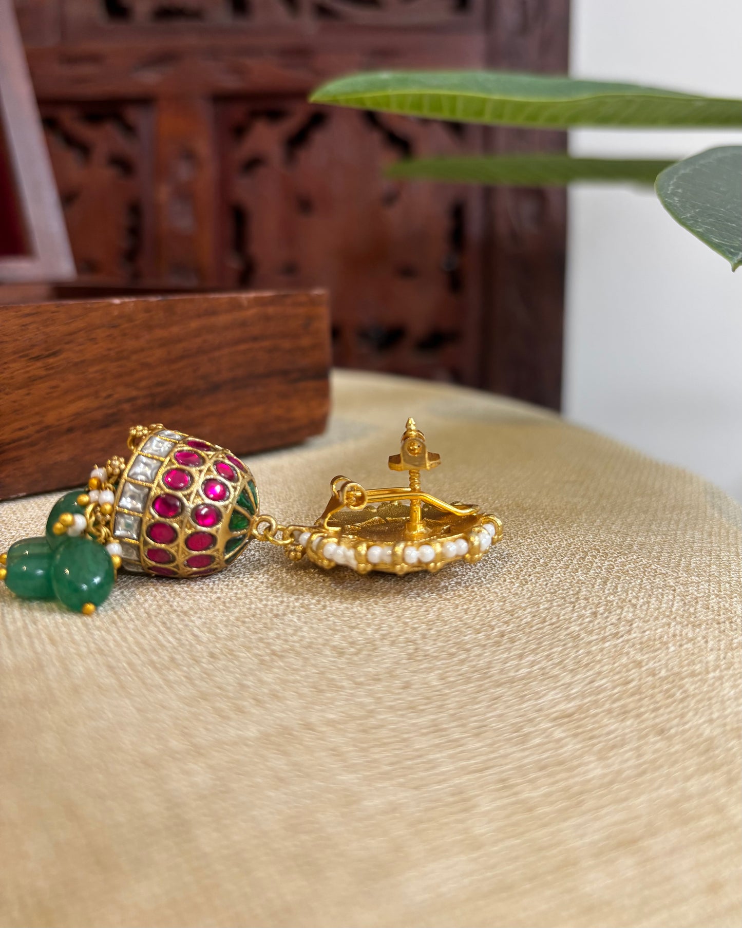 Multicolor Floral Jadau Kundan Jhumkas | ER306