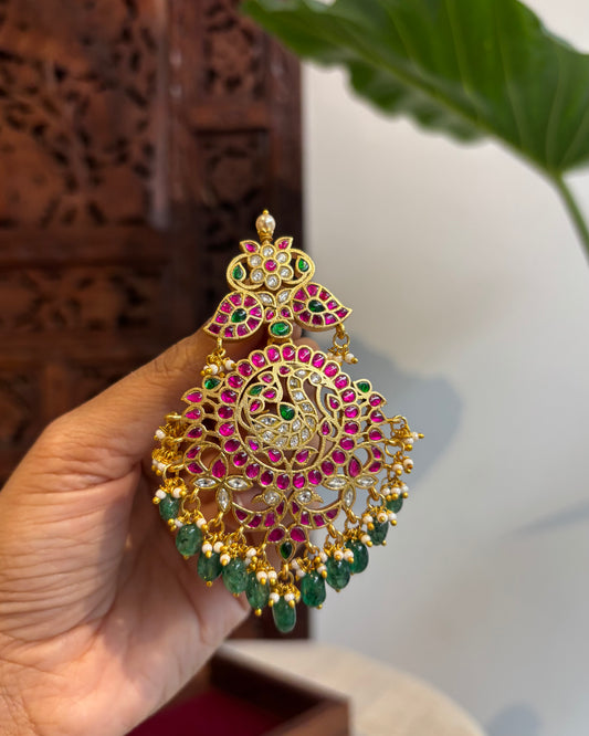 Multicolor Royal Floral Peacock Jadau Kundan Pendant | HA213