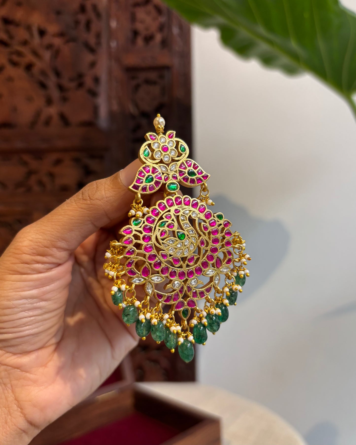 Multicolor Royal Floral Peacock Jadau Kundan Pendant | HA213