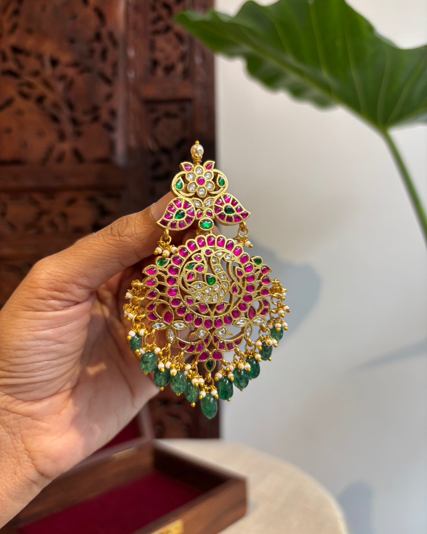 Multicolor Royal Floral Peacock Jadau Kundan Pendant | HA213