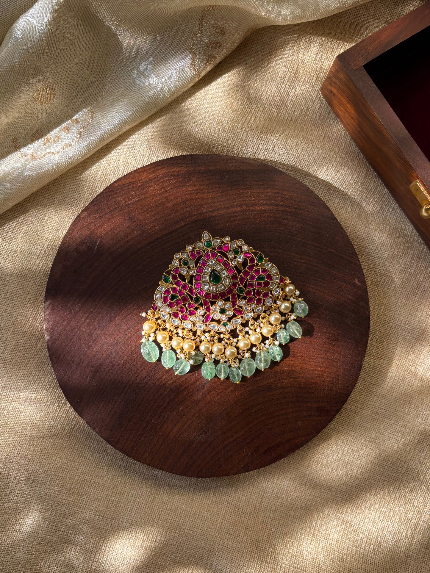 Statement Gold-Plated Grand Floral Jadau Kundan Pendant | HA158