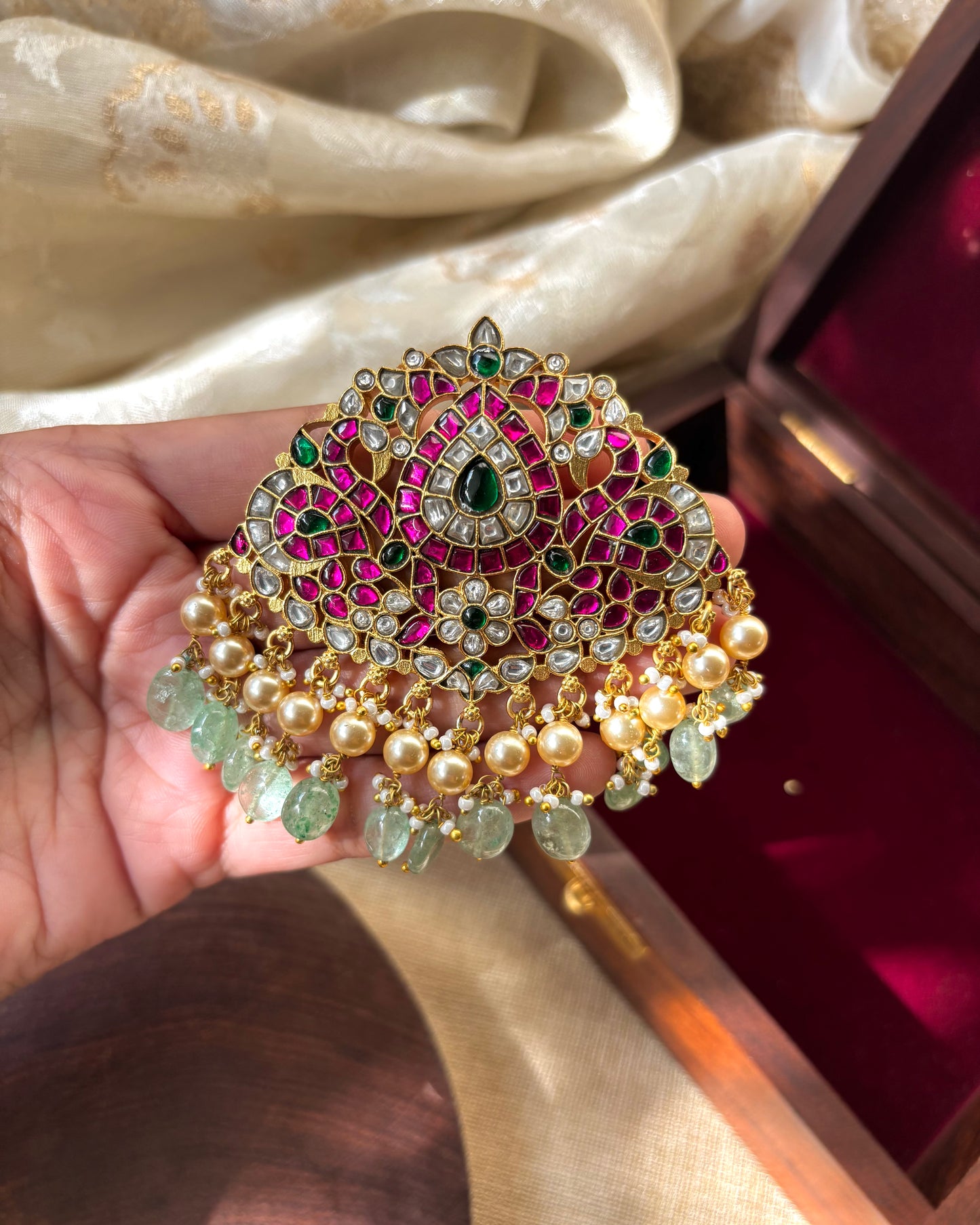 Statement Gold-Plated Grand Floral Jadau Kundan Pendant | HA158