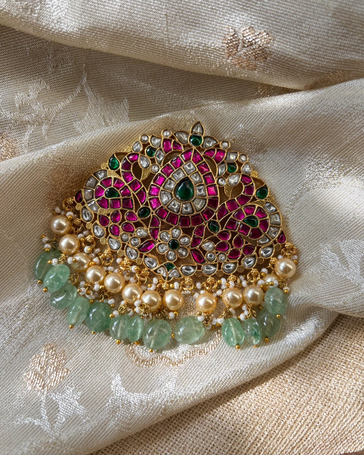 Statement Gold-Plated Grand Floral Jadau Kundan Pendant | HA158