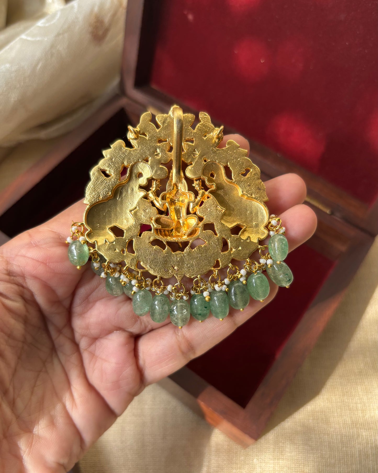 Antique Jadau Kundan Lakshmi with Intricate Elephant Motifs Pendant | HA154