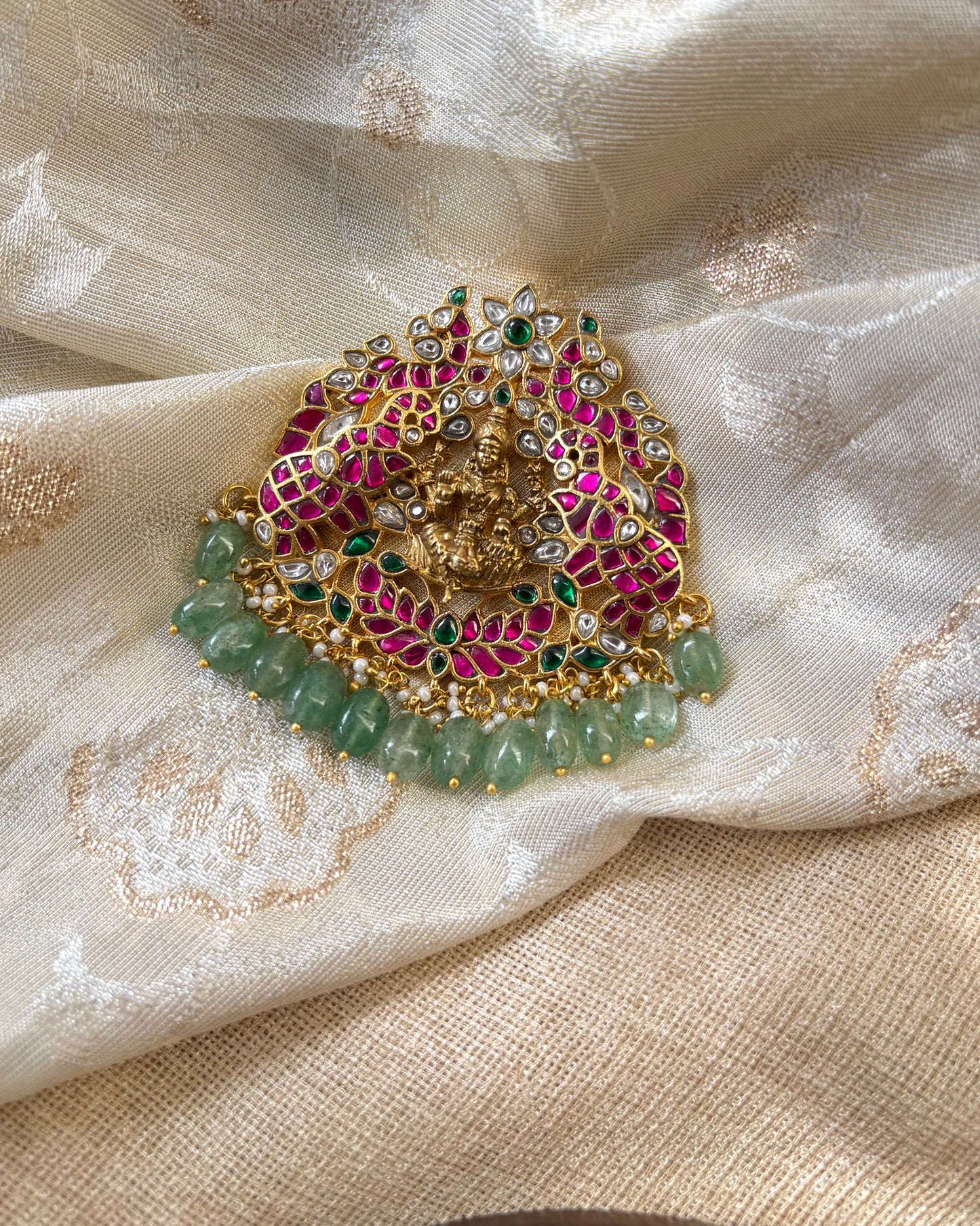 Antique Jadau Kundan Lakshmi with Intricate Elephant Motifs Pendant | HA154