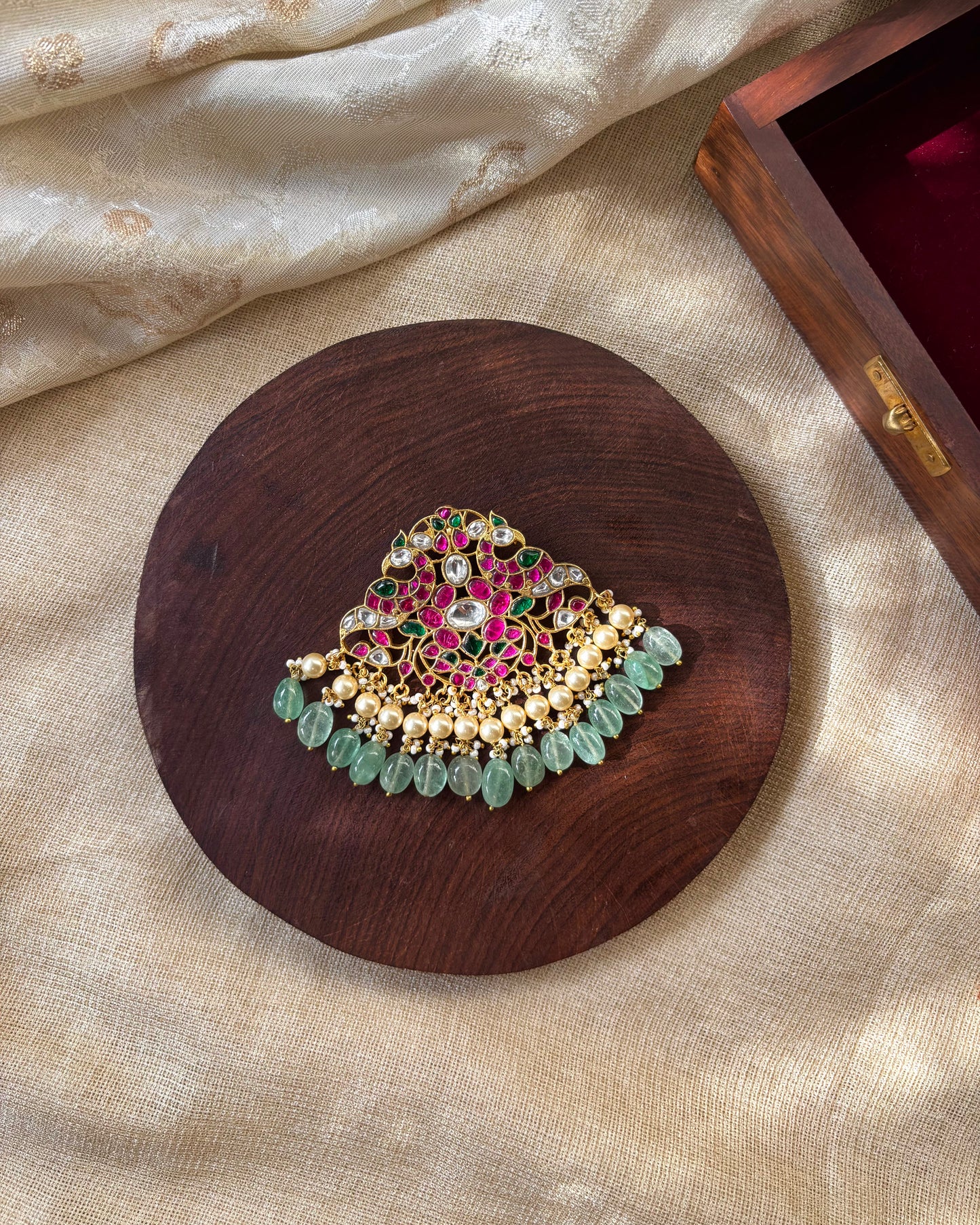 Intricate Floral Peacock Jadau Kundan Pendant | HA156