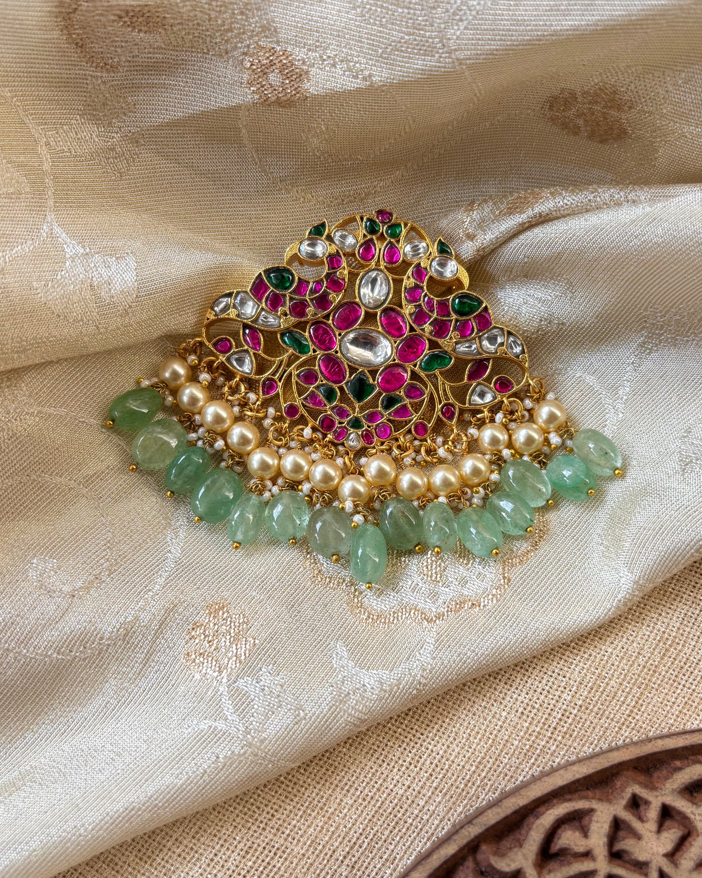 Intricate Floral Peacock Jadau Kundan Pendant | HA156