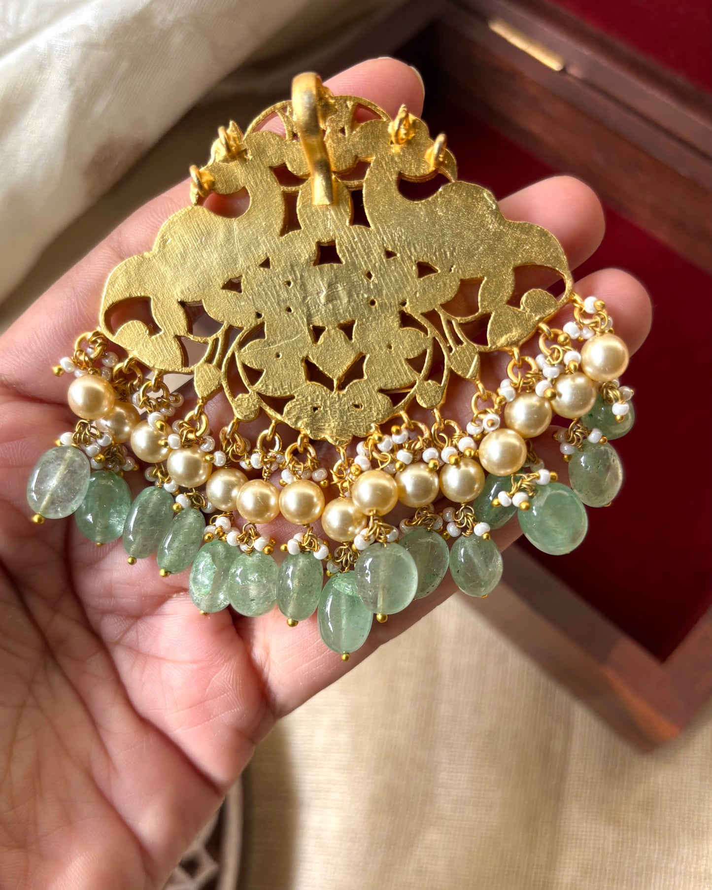 Intricate Floral Peacock Jadau Kundan Pendant | HA156