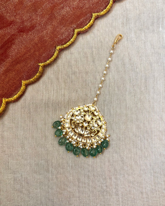 Jadau Kundan Peacock White Maang Tikka