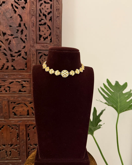 White Minimal Floral Kundan Choker | Handmade Gold Plated | NC695