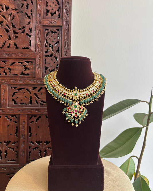 Bridal Jadau Kundan Floral Necklace with Strawberry Beads | NC369