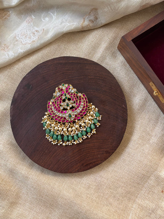Intricate Floral Peacock Jadau Kundan Pendant | HA152