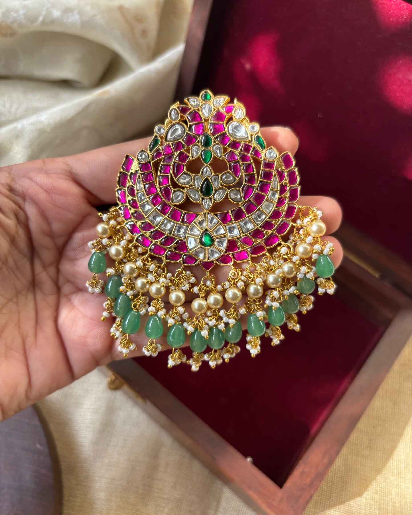 Intricate Floral Peacock Jadau Kundan Pendant | HA152