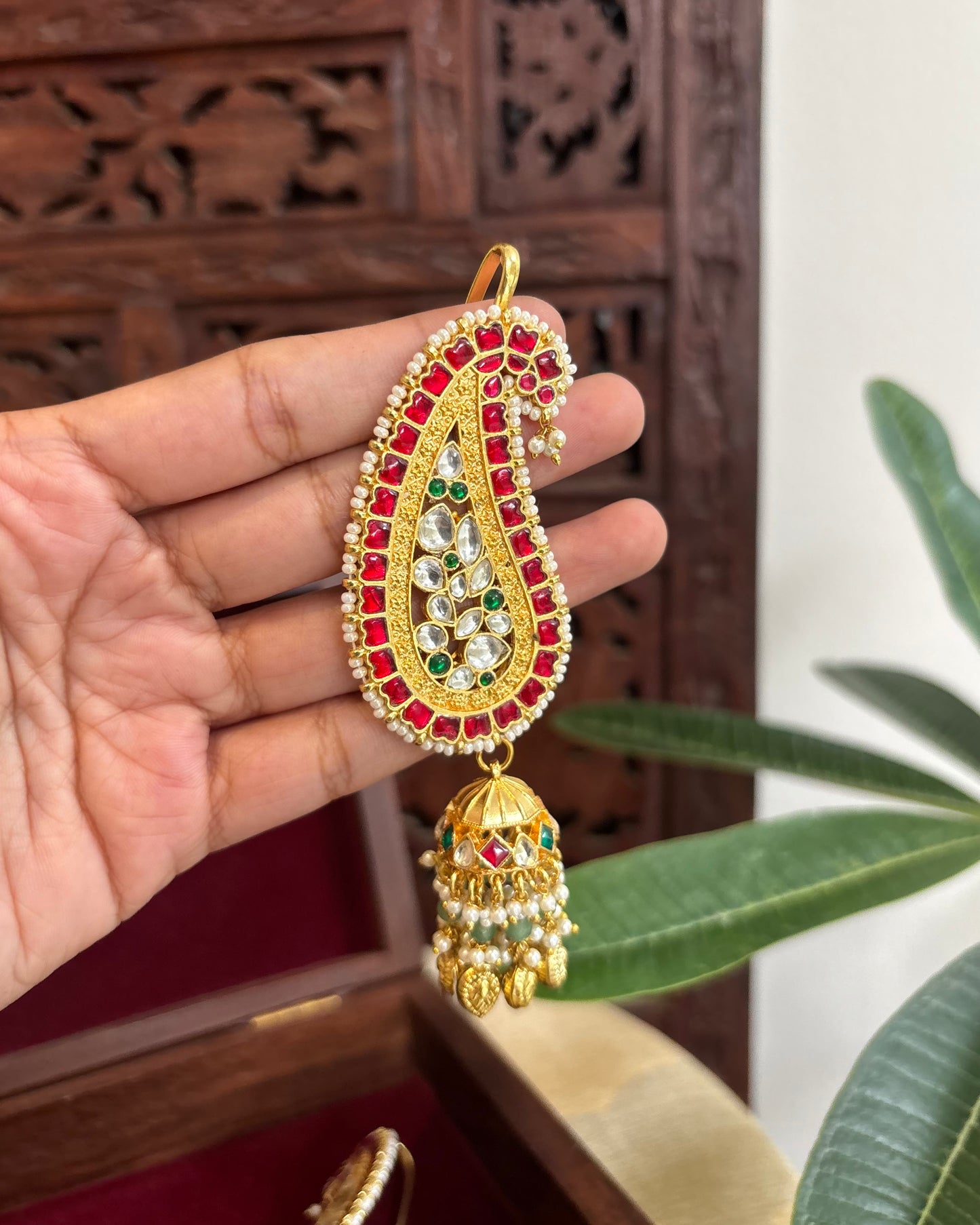 Regal Mango Ear Cuff Jhumkas – Intricate Kundan Design | ER319