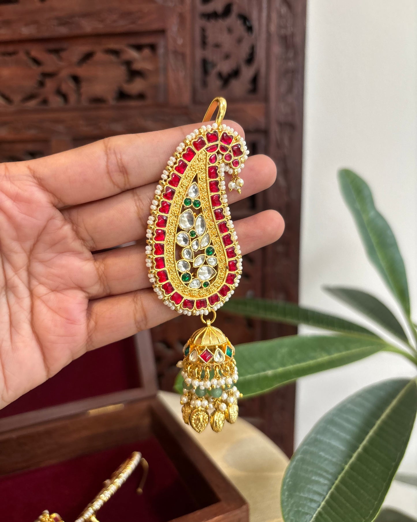 Regal Mango Ear Cuff Jhumkas – Intricate Kundan Design | ER319