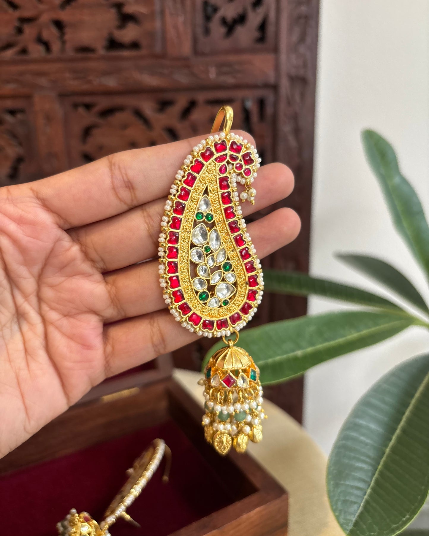 Regal Mango Ear Cuff Jhumkas – Intricate Kundan Design | ER319