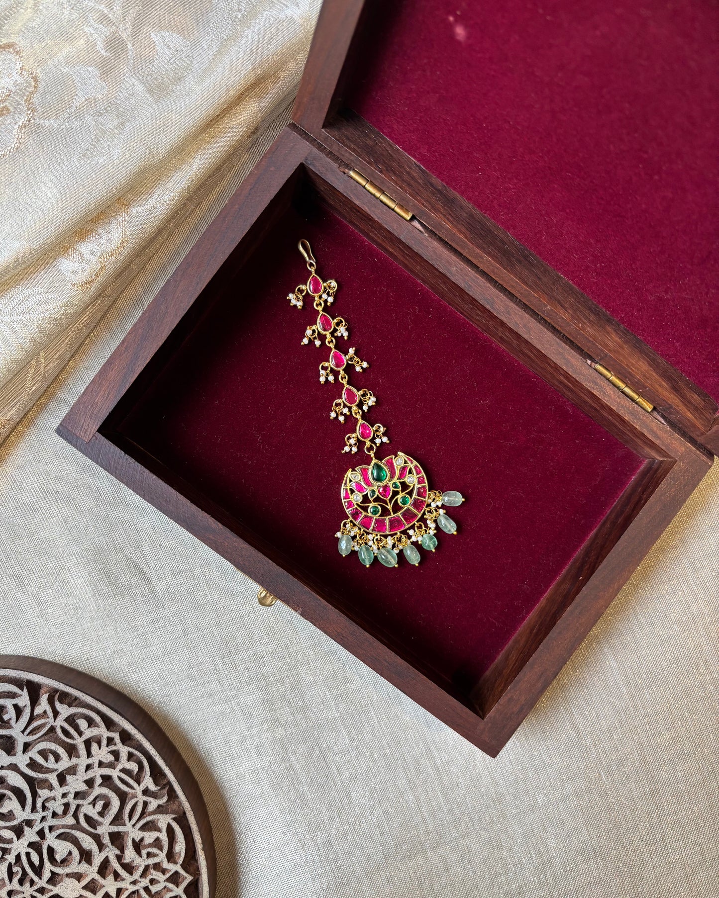 Multicolor Gold-Plated Jadau Kundan Traditional Maang Tikka | MT146