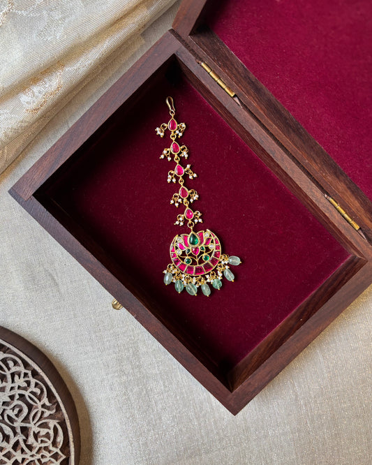 Multicolor Gold-Plated Jadau Kundan Traditional Maang Tikka | MT146
