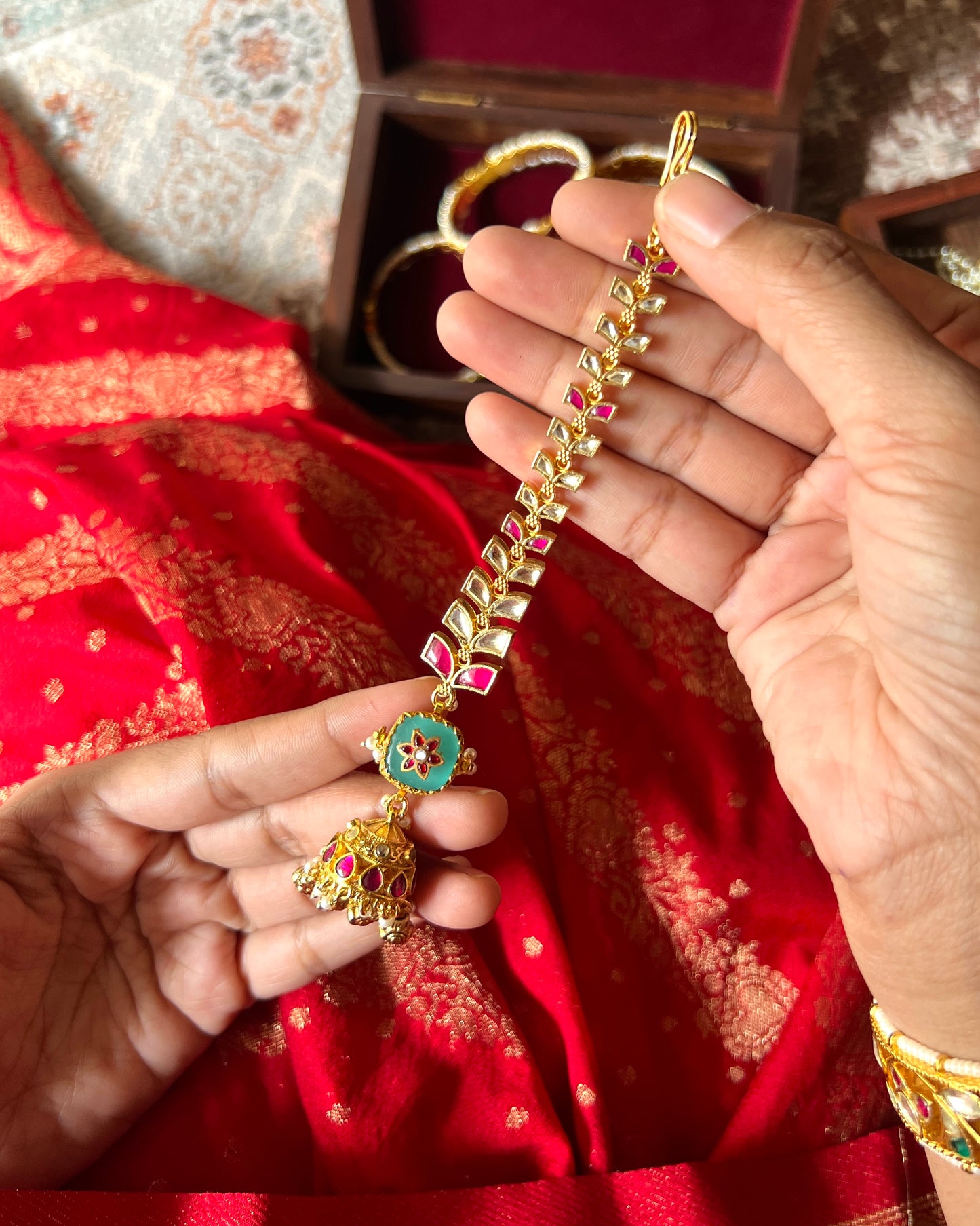 Pachi Kundan Multicolor Jhumkas with Straight Ear Chain – Statement Jewellery | ER118