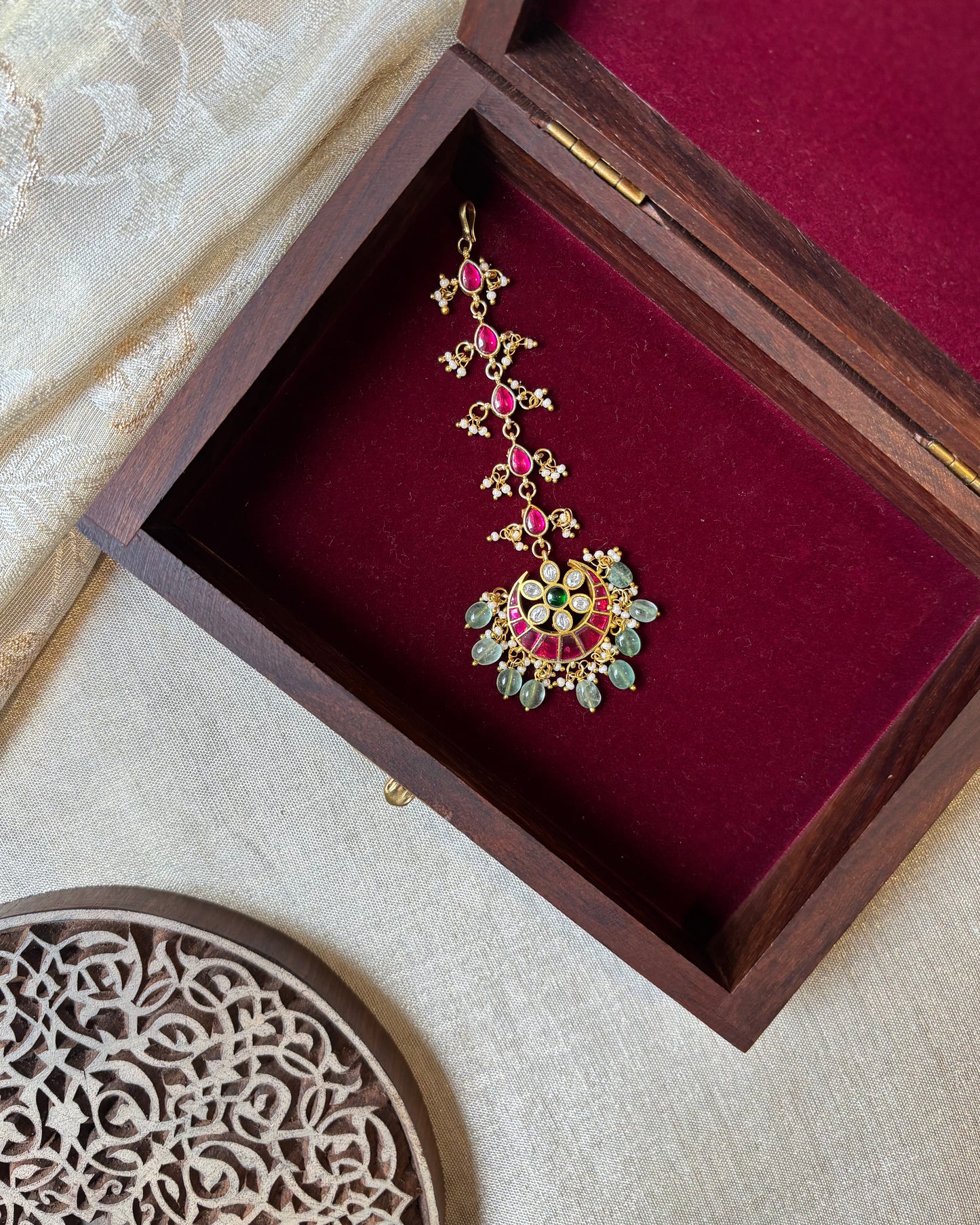 Floral Peacock Jadau Kundan Maang Tikka | MT150